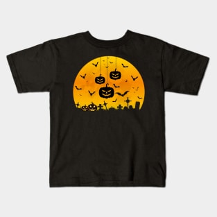 Spooky Moon Halloween Witch Monster Ghost Pumpkin Kids T-Shirt